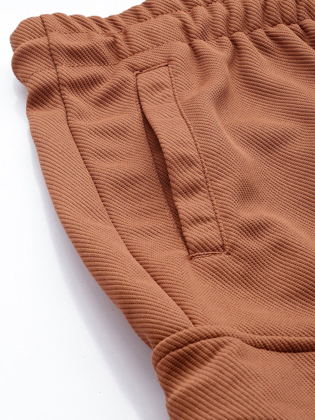 Men's Brown Relaxed Fit Textured Cargo Joggers