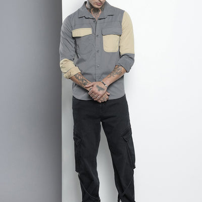 Men's Grey Regular Fit Solid Street Wear Shirt