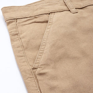 Men's Beige Relaxed Fit Solid Cargos