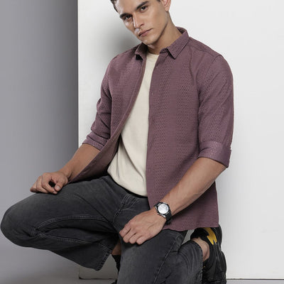 Men's Purple Regular Fit Solid Resort Wear Shirt
