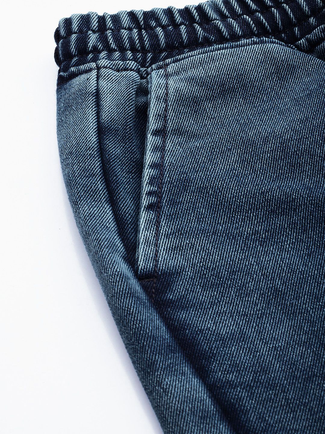 Men's Blue Barrel Loose Solid Denim Joggers