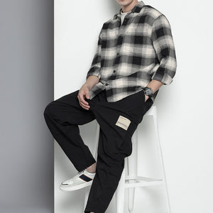 Men's Black Relaxed Fit Textured Casual Shirt