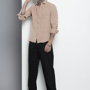Men's Brown Slim Fit Vertical Striped Casual Shirt