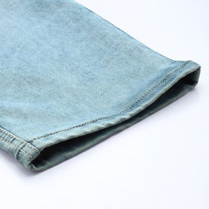 Men's Blue Relaxed Fit Solid Stretchable Denim Cargo Joggers