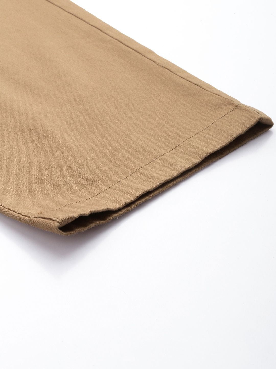 Men's Khaki Regular Fit Solid Chinos