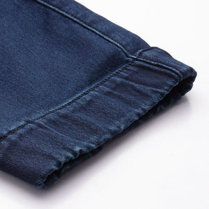 Men's Blue Regular Fit Solid Stretchable Denim Cargo Joggers