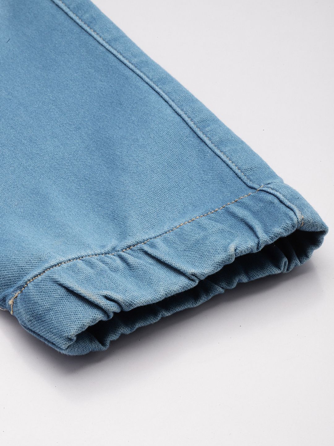 Men's Blue Regular Fit Solid Stretchable Denim Cargo Joggers