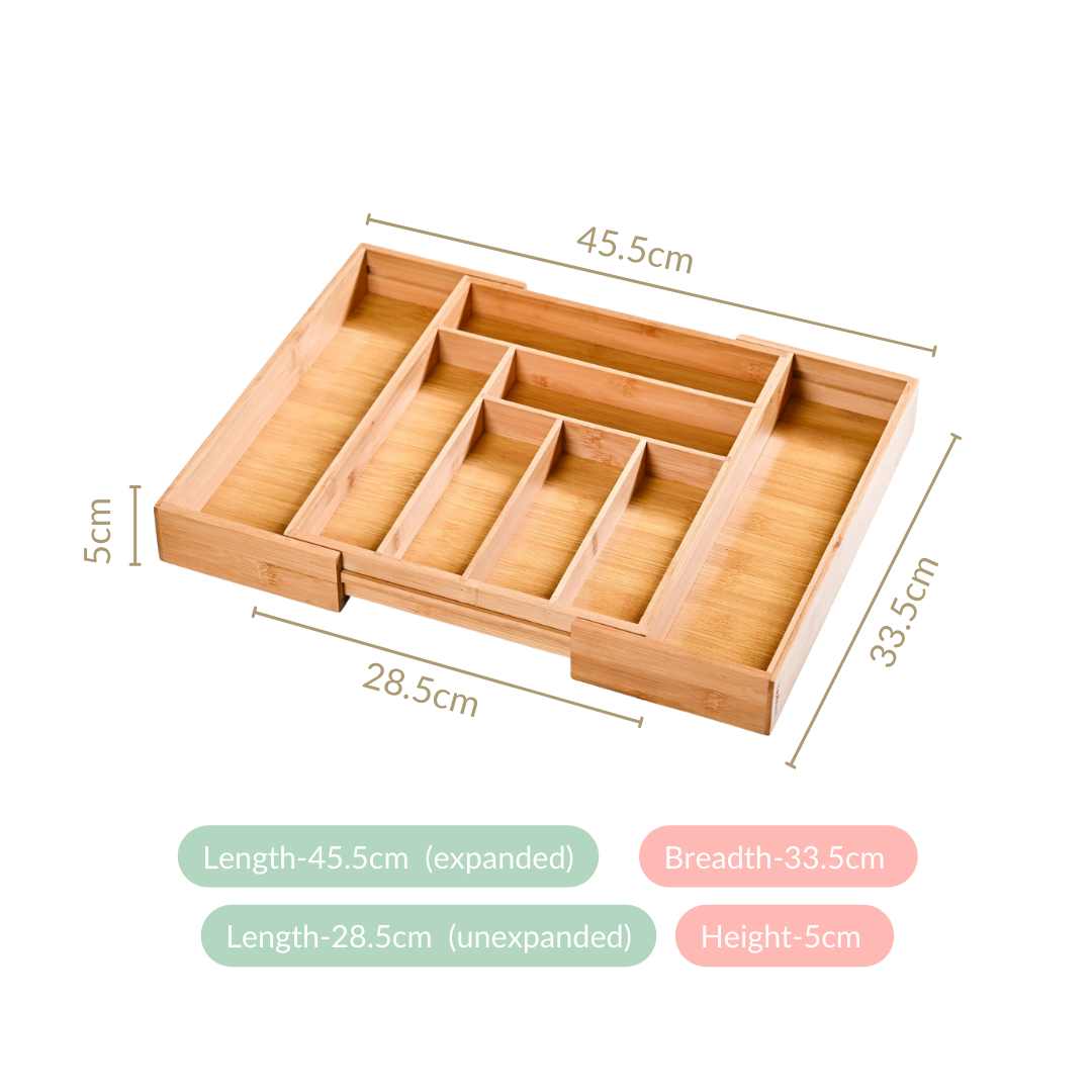 Adjustable Bamboo Kitchen Drawer Organiser For Cutlery