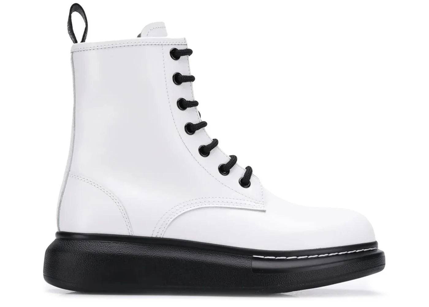 Alexander Mcqueen Glossed-Leather Platform Ankle Boot White Black (Women'S)