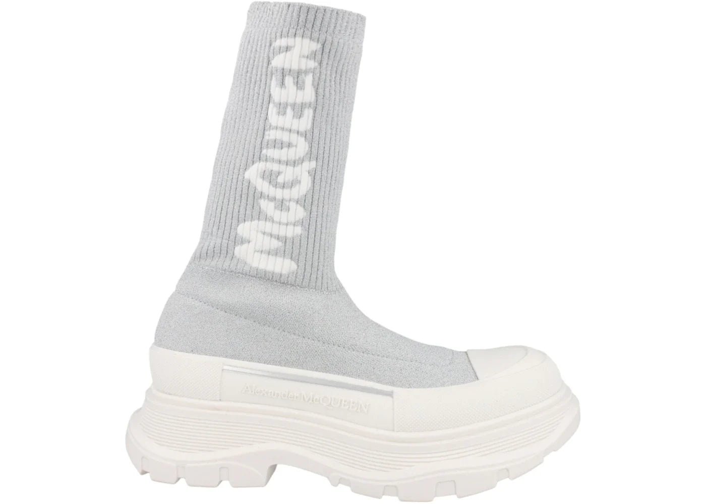 Alexander Mcqueen Logo Intarsia Chunky Sock Sneaker Grey White (Women'S)