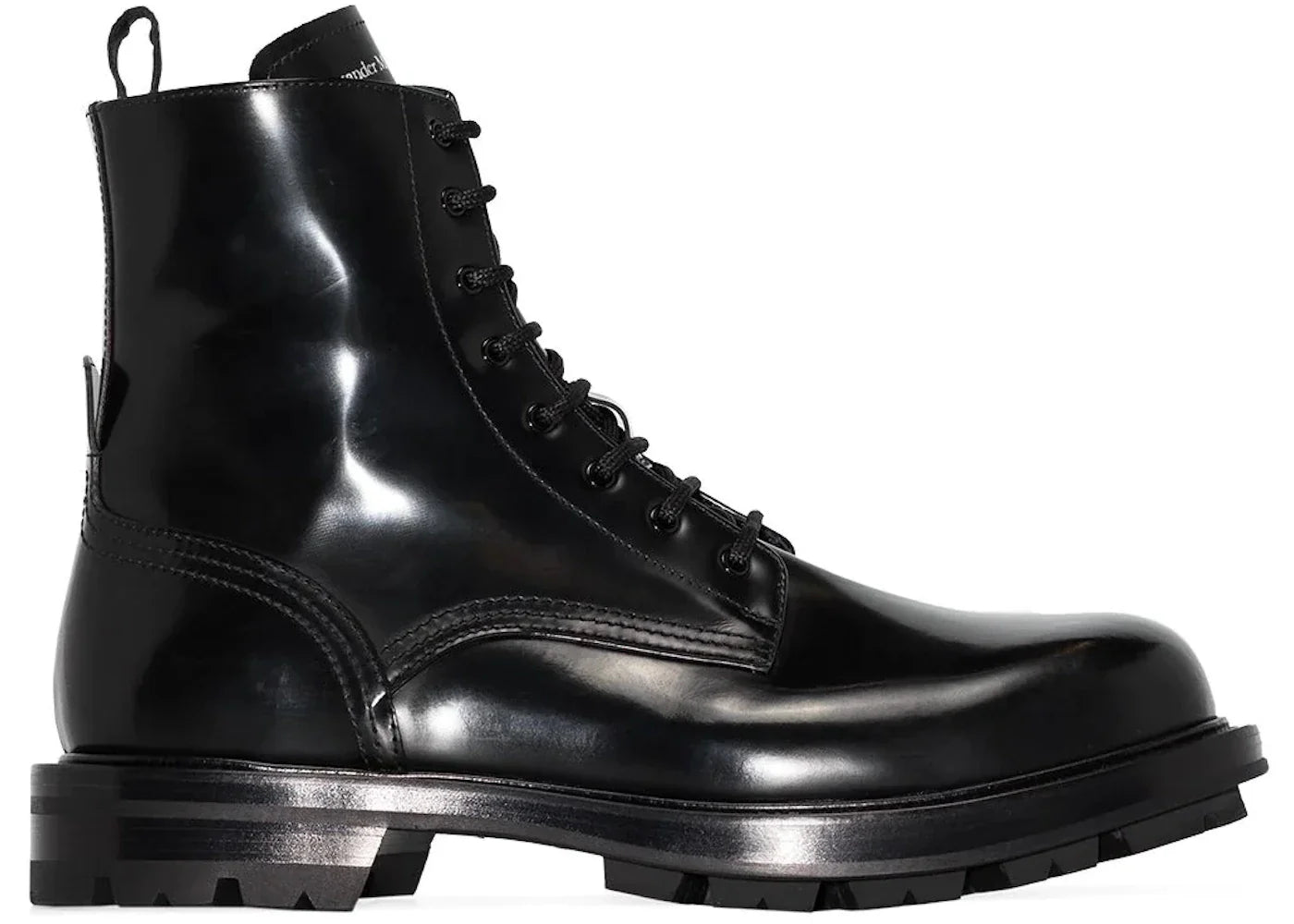 Alexander Mcqueen Polished Leather Combat Boot Black