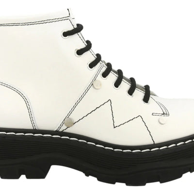 Alexander Mcqueen Tread Slick Lace Up Boot Ivory Black (Women'S)