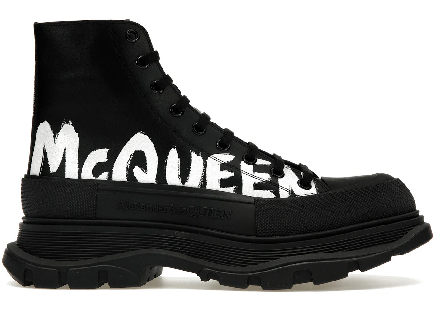 Alexander Mcqueen Tread Slick Boot Leather Graffiti Black White