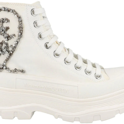 Alexander Mcqueen Tread Slick Boot White Silver Crystal (Women'S)