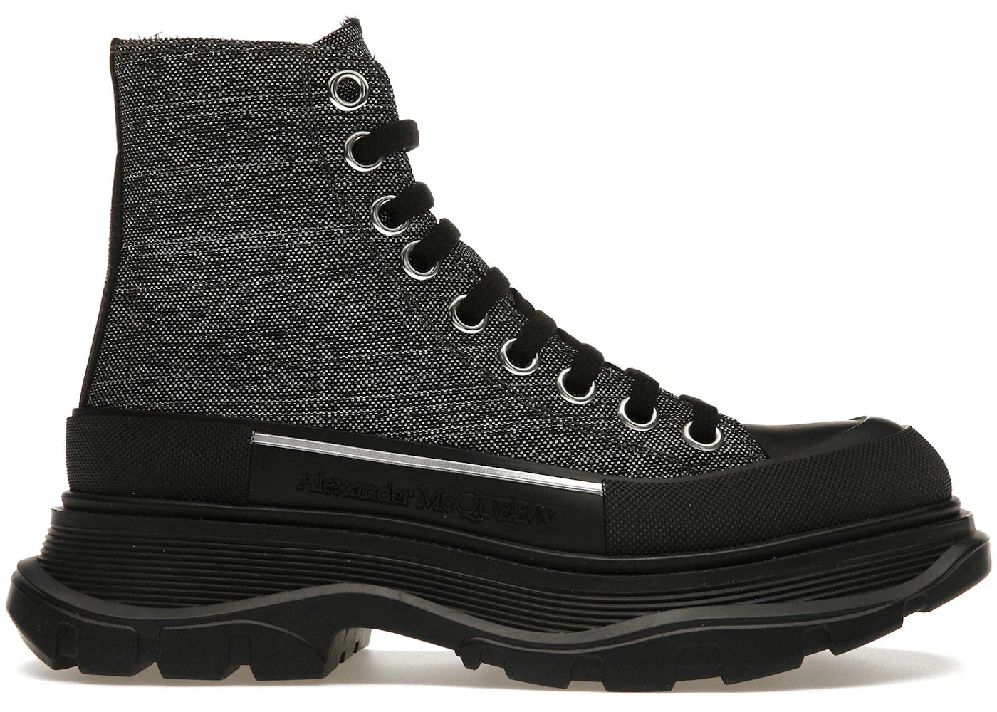 Alexander Mcqueen Tread Slick Lace Up Boot Black Silver (Women'S)