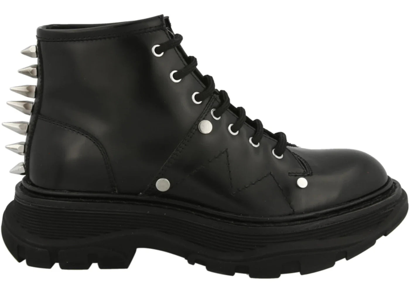 Alexander Mcqueen Tread Slick Lace Up Boots Black Silver (Women'S)