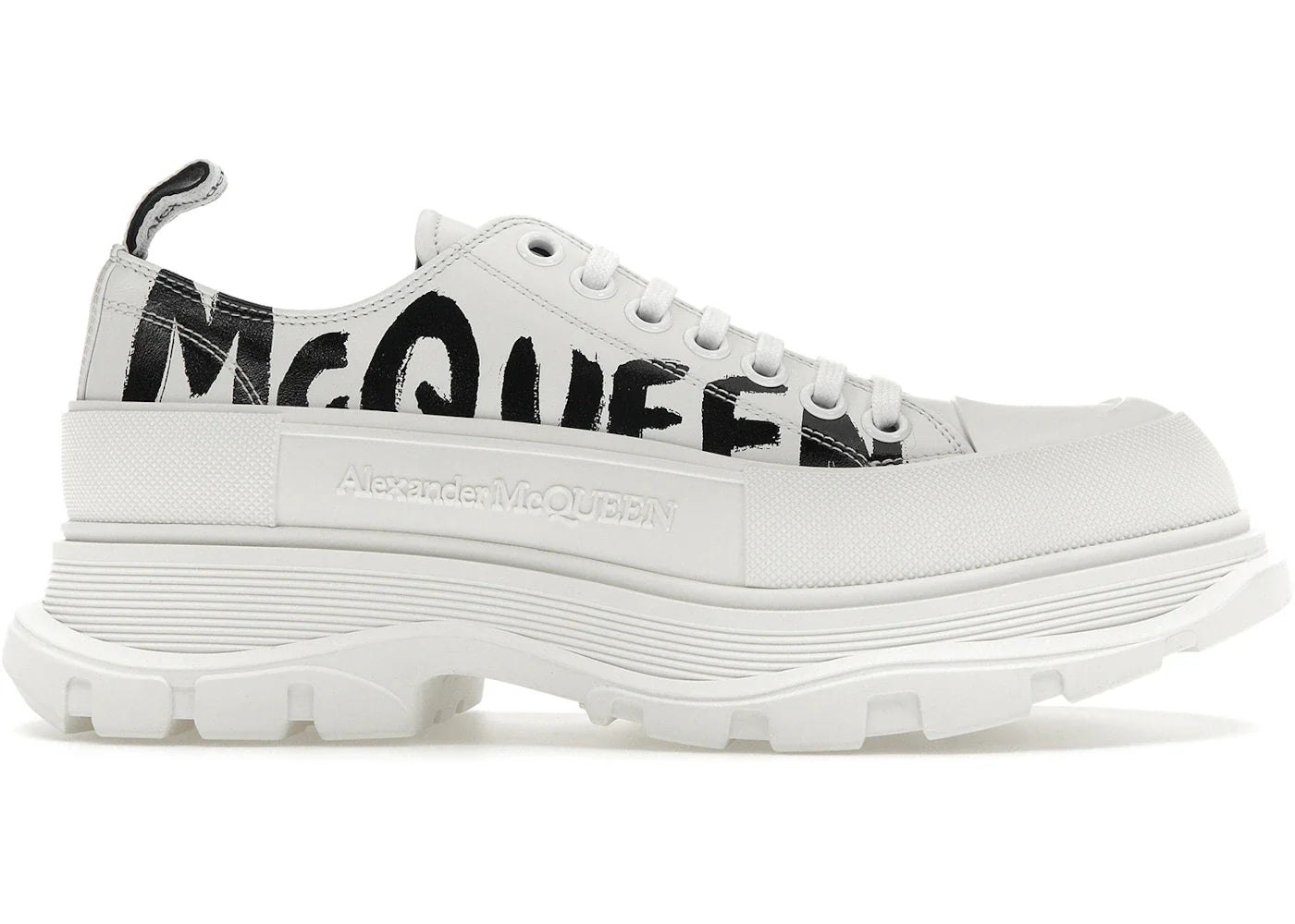 Alexander Mcqueen Tread Slick Low Lace Up Leather Graffiti White Black White