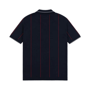 Alma De Ace Stripe Knit Navy Blue Polo Shirt