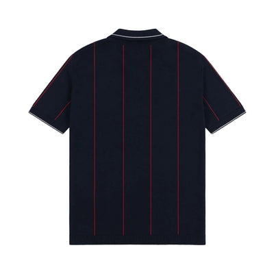 Alma De Ace Stripe Knit Navy Blue Polo Shirt