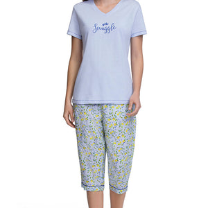 Capri Length Pyjama Bottom - Lemon Leaf Pr