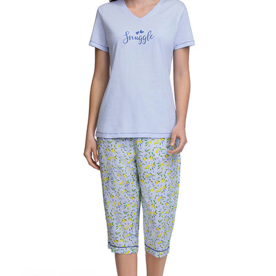Capri Length Pyjama Bottom - Lemon Leaf Pr