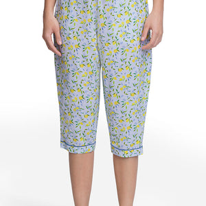 Capri Length Pyjama Bottom - Lemon Leaf Pr