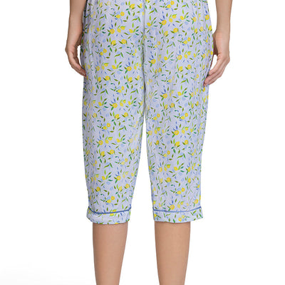 Capri Length Pyjama Bottom - Lemon Leaf Pr