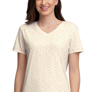 V-Neck Sleep Tee - Ditsy Heart Pr