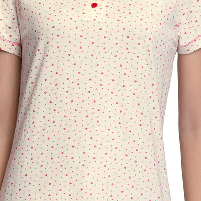 Knee-Length Sleep Dress - Ditsy Heart Pr