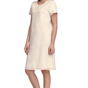 Knee-Length Sleep Dress - Ditsy Heart Pr