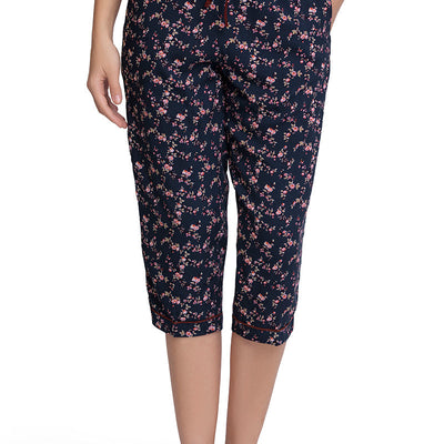 Capri Length Pyjama Bottom - Floral Pr Navy