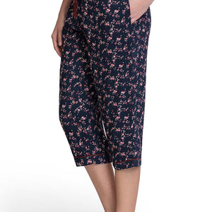 Capri Length Pyjama Bottom - Floral Pr Navy