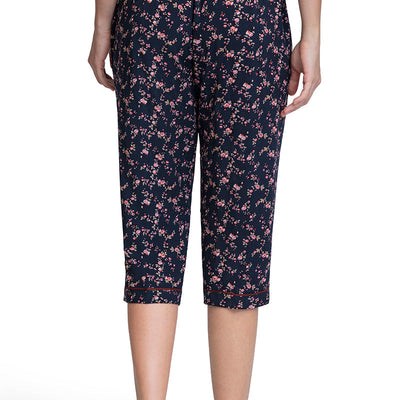 Capri Length Pyjama Bottom - Floral Pr Navy