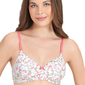 Smooth Charm Padded Non-Wired Printed T-Shirt Bra - Floral Whimsy Pr