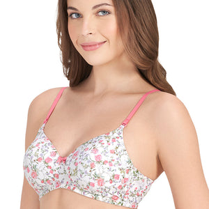 Smooth Charm Padded Non-Wired Printed T-Shirt Bra - Floral Whimsy Pr