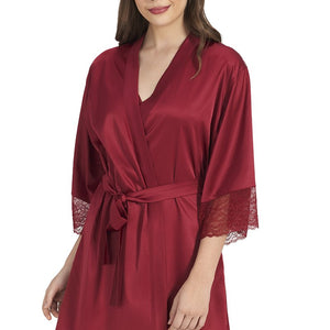 Eternal Bliss Beautiful Dreamer Satin Lace Robe - Henna
