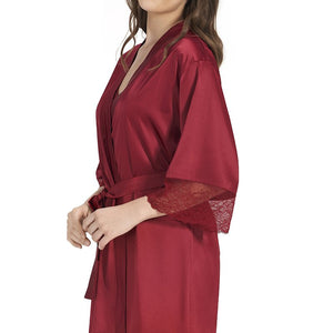 Eternal Bliss Beautiful Dreamer Satin Lace Robe - Henna