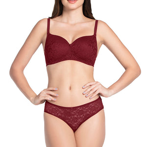 Floral Romance Padded Non-wired Lace Bra - Burgundy Wine Lace