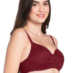 Floral Romance Padded Non-wired Lace Bra - Burgundy Wine Lace