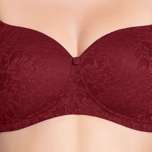 Floral Romance Padded Non-wired Lace Bra - Burgundy Wine Lace