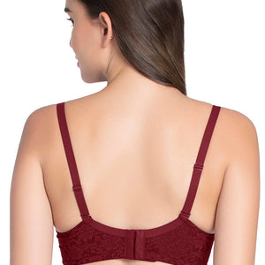 Floral Romance Padded Non-wired Lace Bra - Burgundy Wine Lace