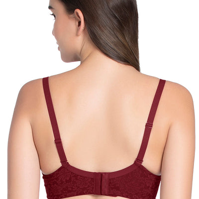 Floral Romance Padded Non-wired Lace Bra - Burgundy Wine Lace