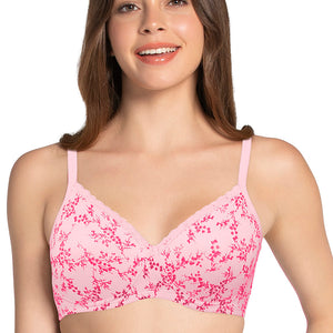 Cotton Casual Padded Non-wired Printed T-shirt Bra - Pink Nectar Pr