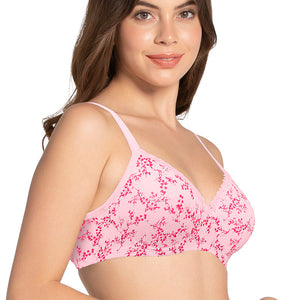 Cotton Casual Padded Non-wired Printed T-shirt Bra - Pink Nectar Pr