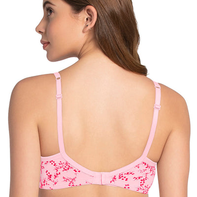 Cotton Casual Padded Non-wired Printed T-shirt Bra - Pink Nectar Pr