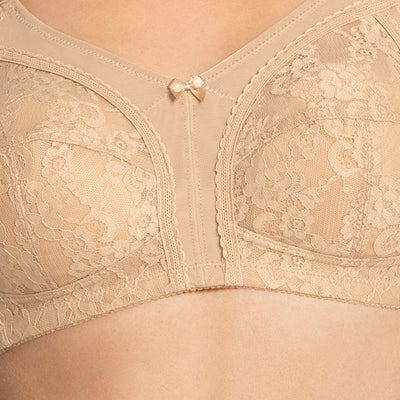 Magic Support Non-padded Non-wired Lace Bra - Sandalwood