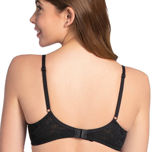 Floral Romance Padded Wired Lace Bra - Black-Sea Pink