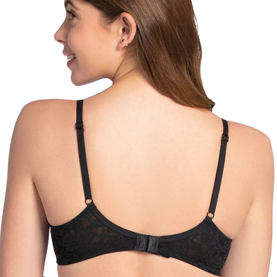 Floral Romance Padded Wired Lace Bra - Black-Sea Pink
