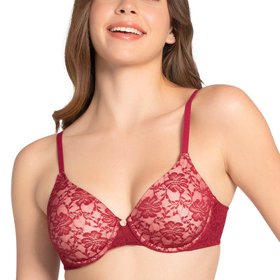 Floral Romance Padded Wired Lace Bra - Rumba Red-Impatiens Pink