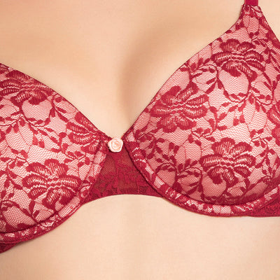 Floral Romance Padded Wired Lace Bra - Rumba Red-Impatiens Pink